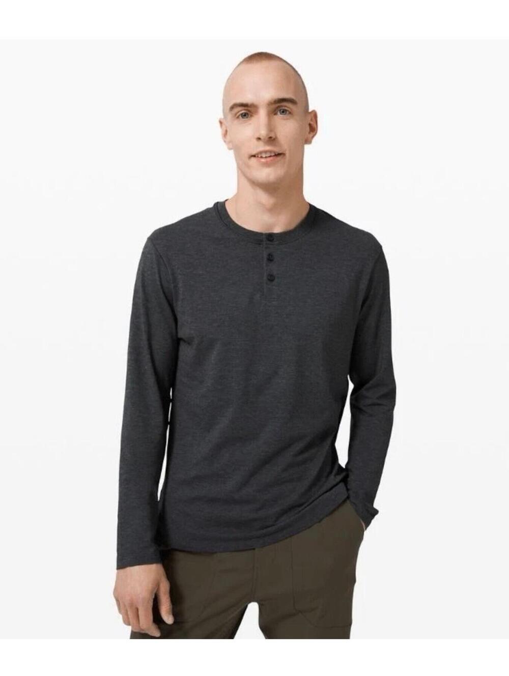 Lululemon Men’s 5 Year Basic Long Sleeve Henley In Heathered Black/Dark Gray